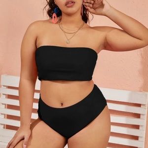 Plus Drawstring Bandeau High Waisted Bikini